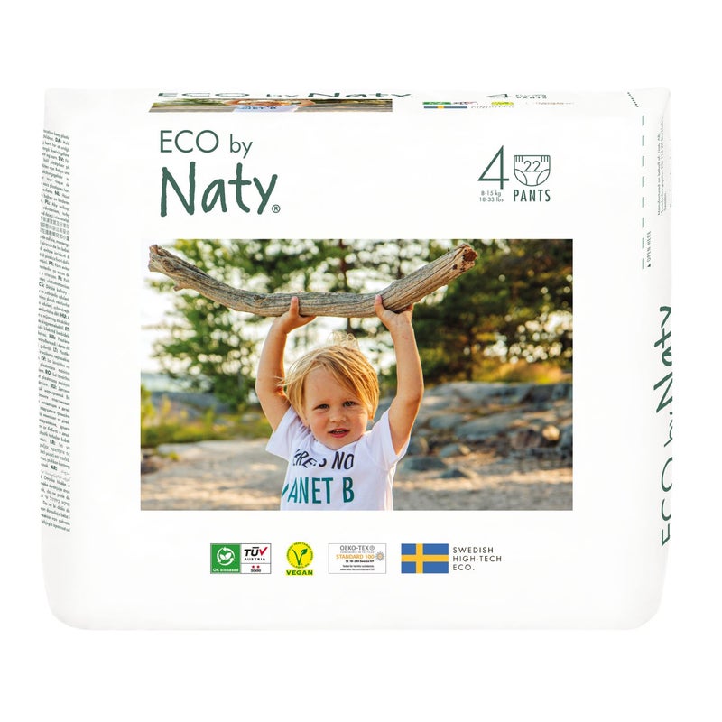 Naty سراويل الحفاضات الحجم 4 (8-15 كجم)، فائقة الامتصاص، قابلة للتنفس، خالية من المواد الكيميائية الضارة، عبوة من 22 - Image 1